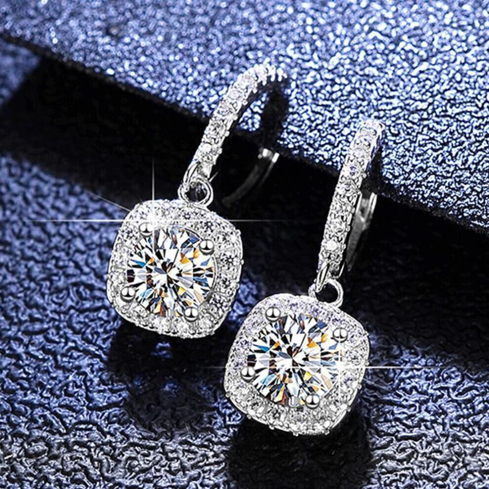 Maxpower (Silver) 1 Carat D Color Moissanite Earrings For Women Genuine 925 Sterling Silver Dangle Earring Sparkling Wedding Jewelry Valentines Day Gift