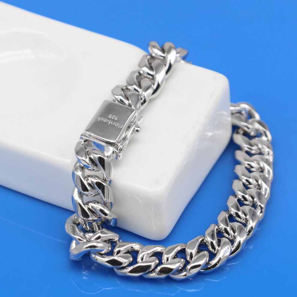 (as the picture, 19cm) Genuine 925 Silver Link Chain Bracelet For Man 10mm 20cm Bangle