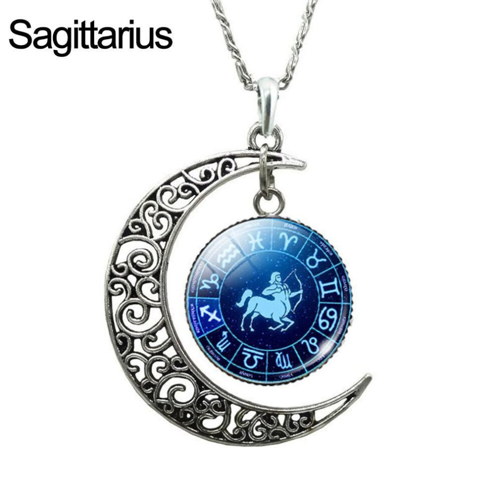 Maxpower (Sagittarius) Unisex Augury Jewelry 12 Constellations Hollow Crescent Moon Faux Gem Necklace Party Jewelry Gift Not,Specified