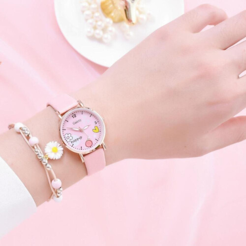 (White) Cartoon Pattern Quartz Watch And Bracelet 1