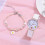 (White) Cartoon Pattern Quartz Watch And Bracelet 3