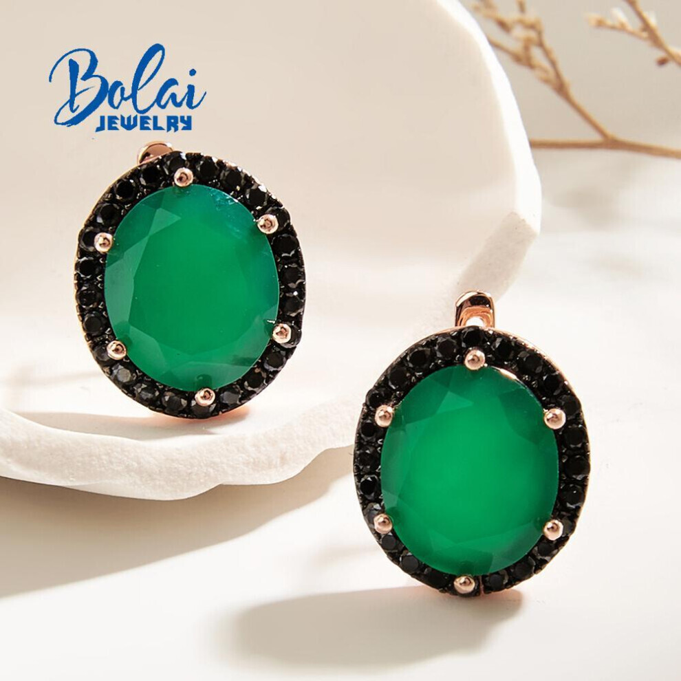 Maxpower (Green, M) Classic Design Natural Green Agate Earrings For Women Fashion Design 925 Sterling Silver Fine Jewelry Anniversary Gift Green,Silver