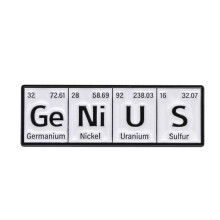 (White) Pins Custom PO W ER GE NI U S Punk Brooches Lapel Badges Subject Jewelry Gift for students Friends Chemical Element Enamel