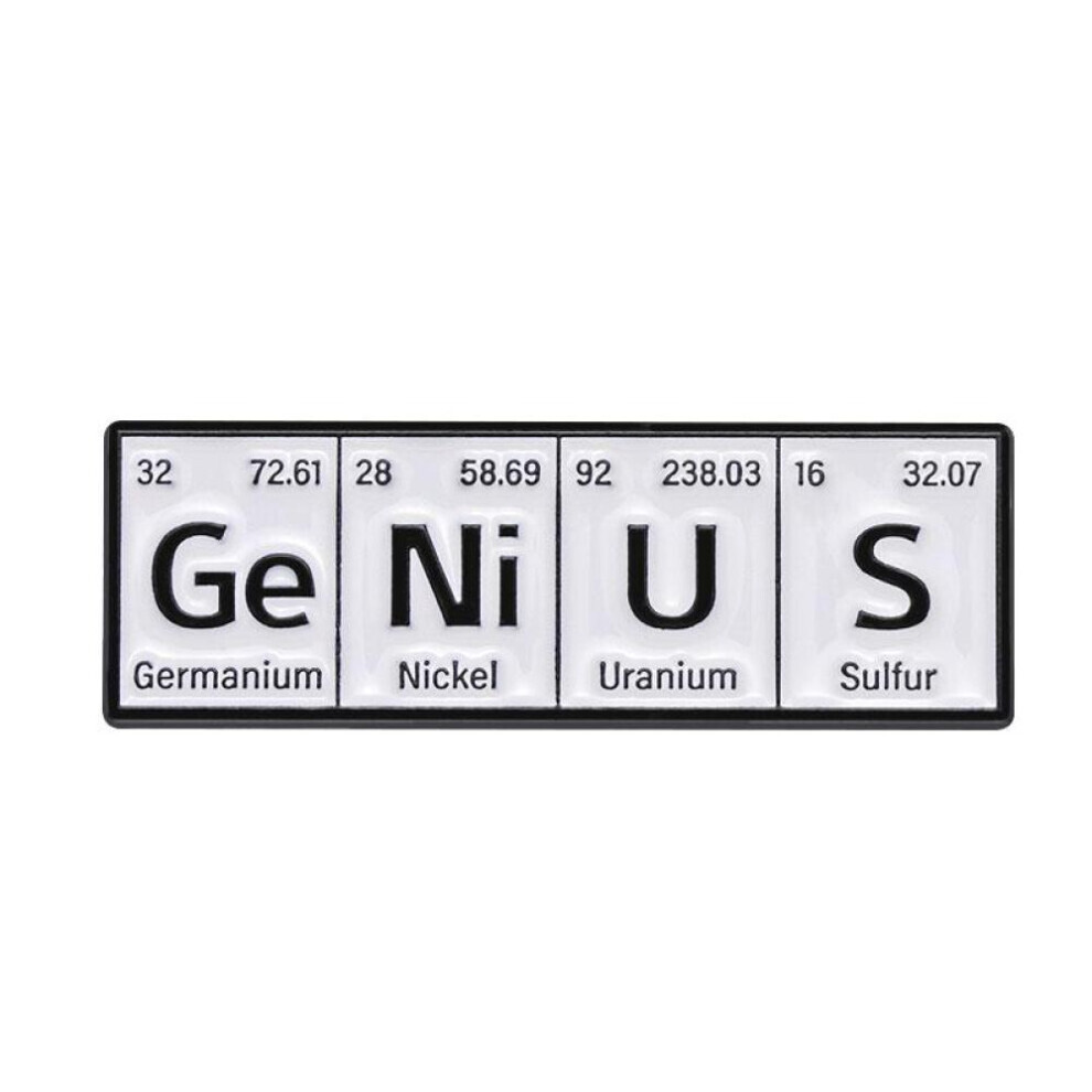 (White) Pins Custom PO W ER GE NI U S Punk Brooches Lapel Badges Subject Jewelry Gift for students Friends Chemical Element Enamel