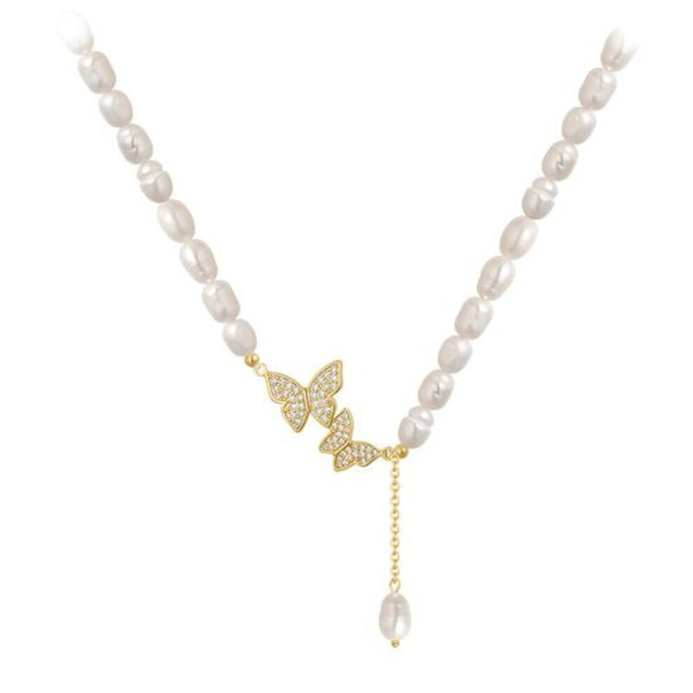 Maxpower (Golden) Pendant Necklace Trendy Clavicle Delicate Props Charm Necklace Fashion Imitation Pearl Butterfly Necklace Women Necklace Party Jewelry White