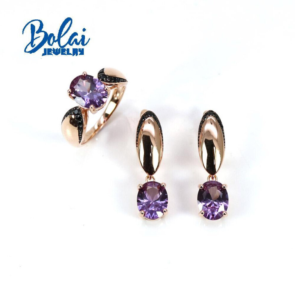 (purple, us ring size 7#) Created  Sapphire Color Change Corundum Gemstone 925 Sterling Silver Rose Gold Ring Earring Jewelry Set For Women&apos;s Gift