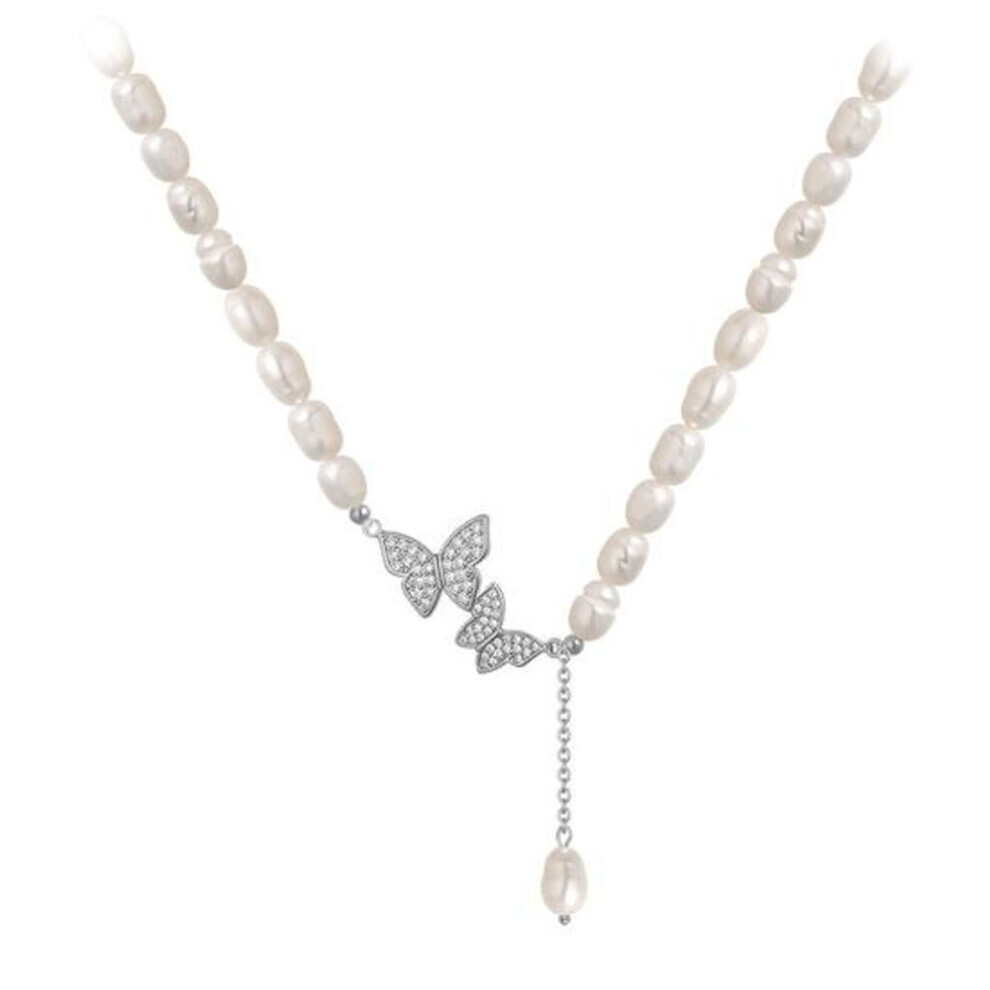 Maxpower (Silver) Pendant Necklace Trendy Clavicle Delicate Props Charm Necklace Fashion Imitation Pearl Butterfly Necklace Women Necklace Party Jewelry White,Silver