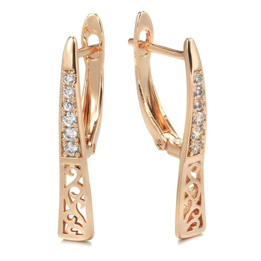 (rose gold) Kinel Women 585 Rose Gold Chic Earrings Natural Zircon Long Drop Earrings