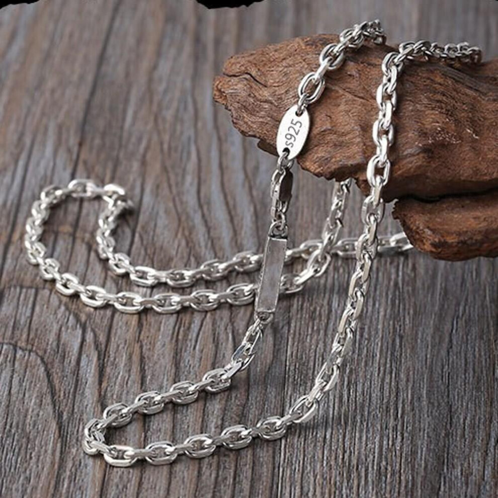 Maxpower (As The Picture, 55Cm) New S925 Sterling Fashion Jewelry 4Mm Rectangular Chain Real Solid 925 Necklace For Men And Women Silver