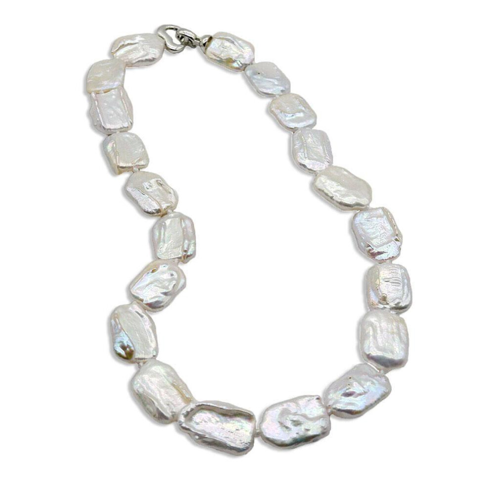 Maxpower (As The Picture, 50Cm) Women Necklace Natural Freshwater Pearl Necklace Baroque Rectangular Pearl Custom Necklace Vintage Personality Jewelry White