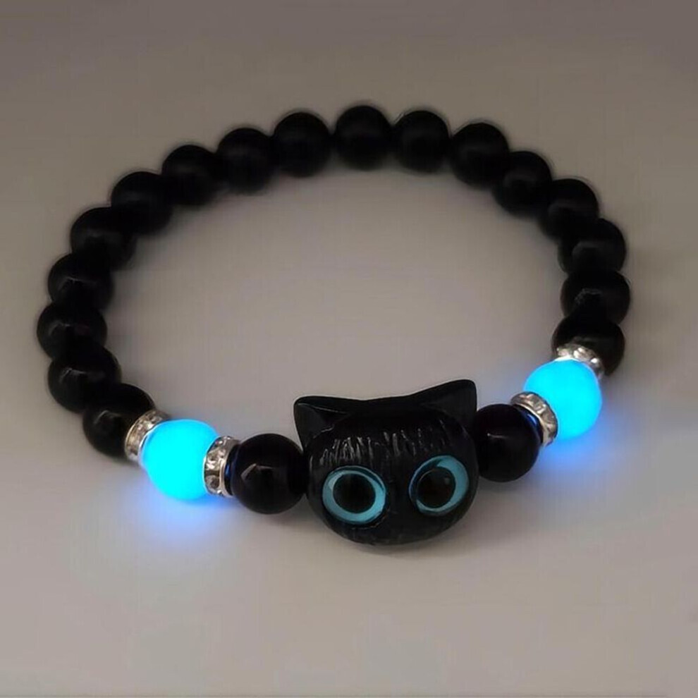 (1) Cute Big Eye Cat Luminous Bracelets For Women Cartoon Animal Pendant Beaded Hand Chain Friendship Couple Bracelet Jewelry Gift