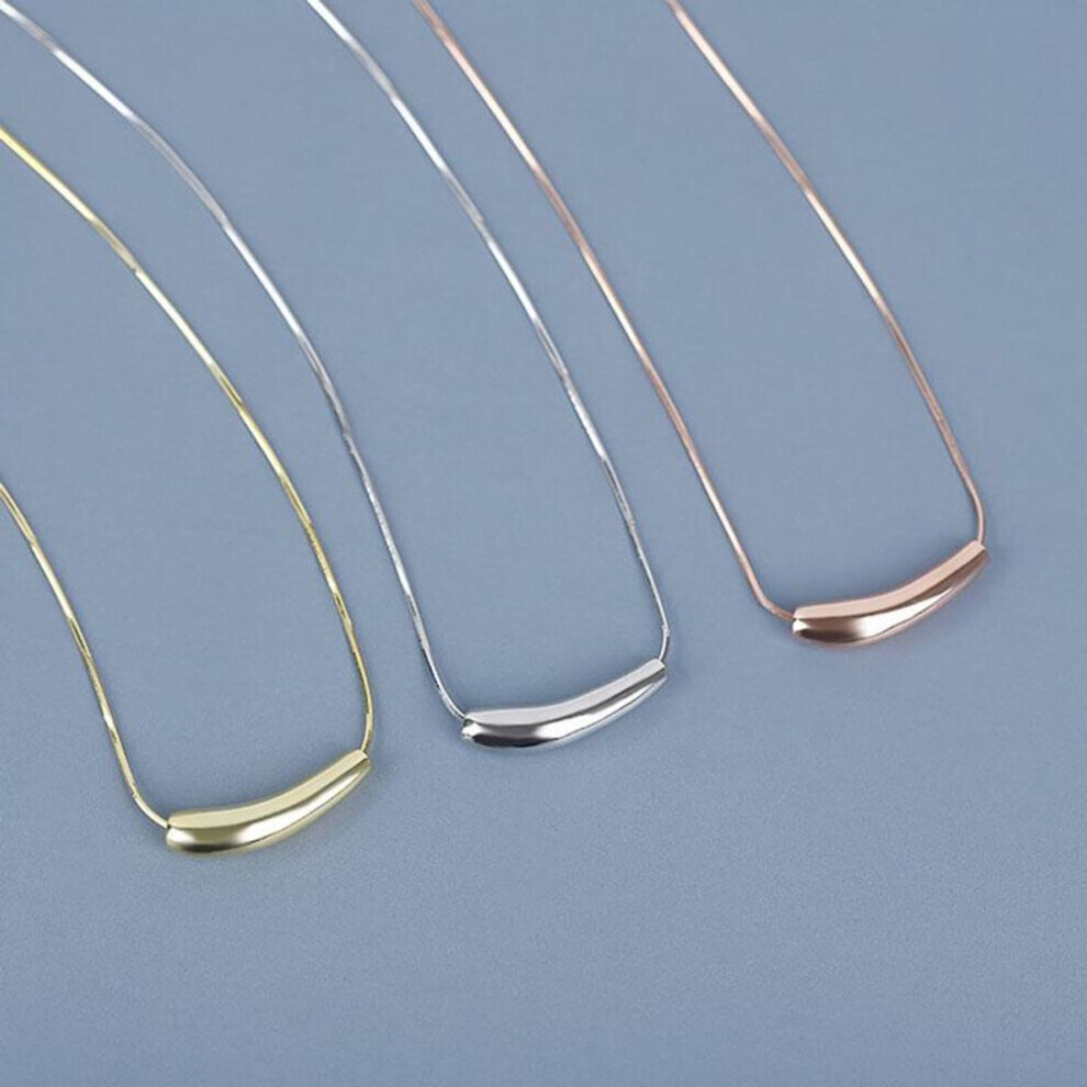 (gold) Anenjery Small Eggplant Bend Tube Snake Chain Necklace For Women Clavicle Chain Charm Necklace S-n637