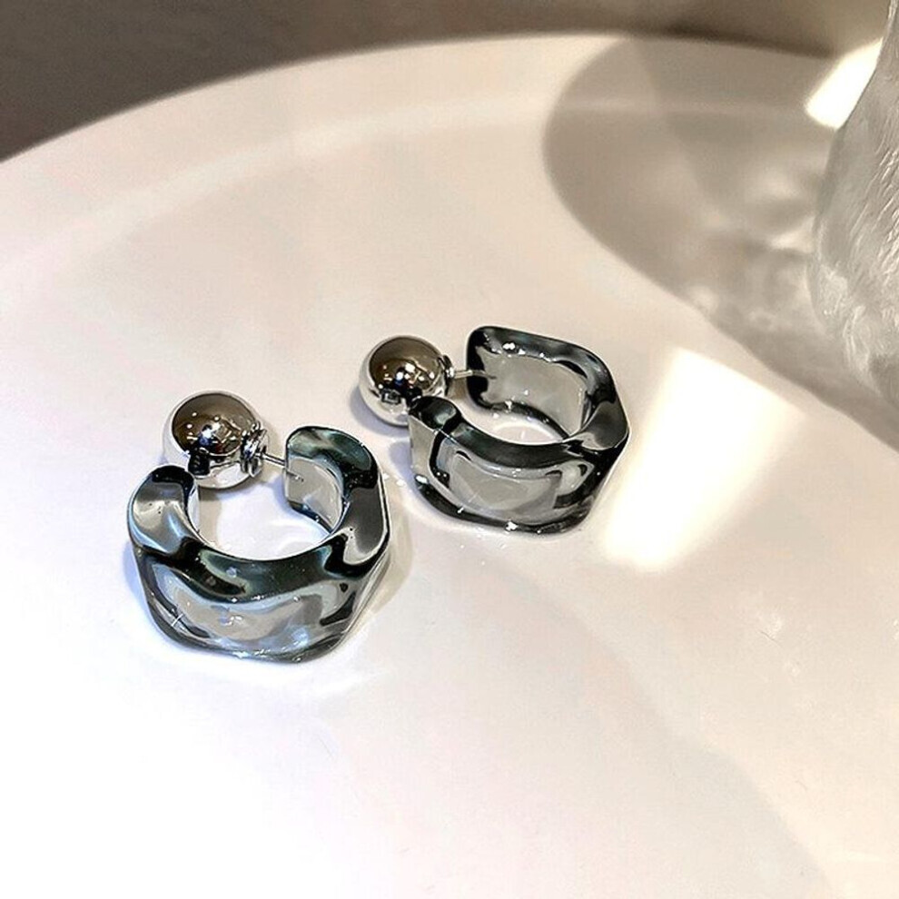 Maxpower (Grey) 1 Pair Gifts Hoop Geometric New Acrylic C-Shaped Earrings Clear Women Jewelry Travel Hanging