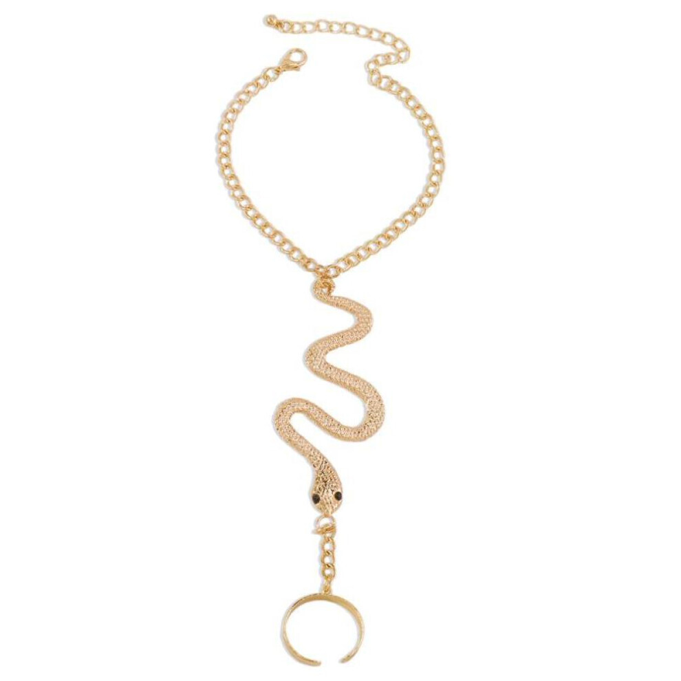 Maxpower (Gold) Gothic Exaggerated Snake Shaped Finger Bracelet Women's Fashion Personality Punk Style Ring Bracelet Jewelry Gift Gold