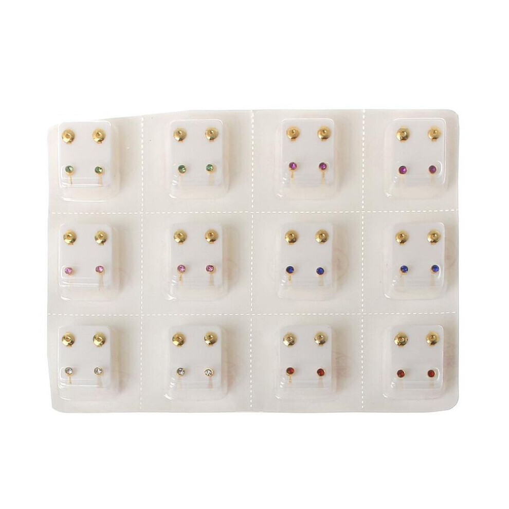 Maxpower (As The Picture) 12 Pairs Gold Ear Piercing Earrings Set Hypoallergenic Mini 3Mm Cz Studs Jewelry
