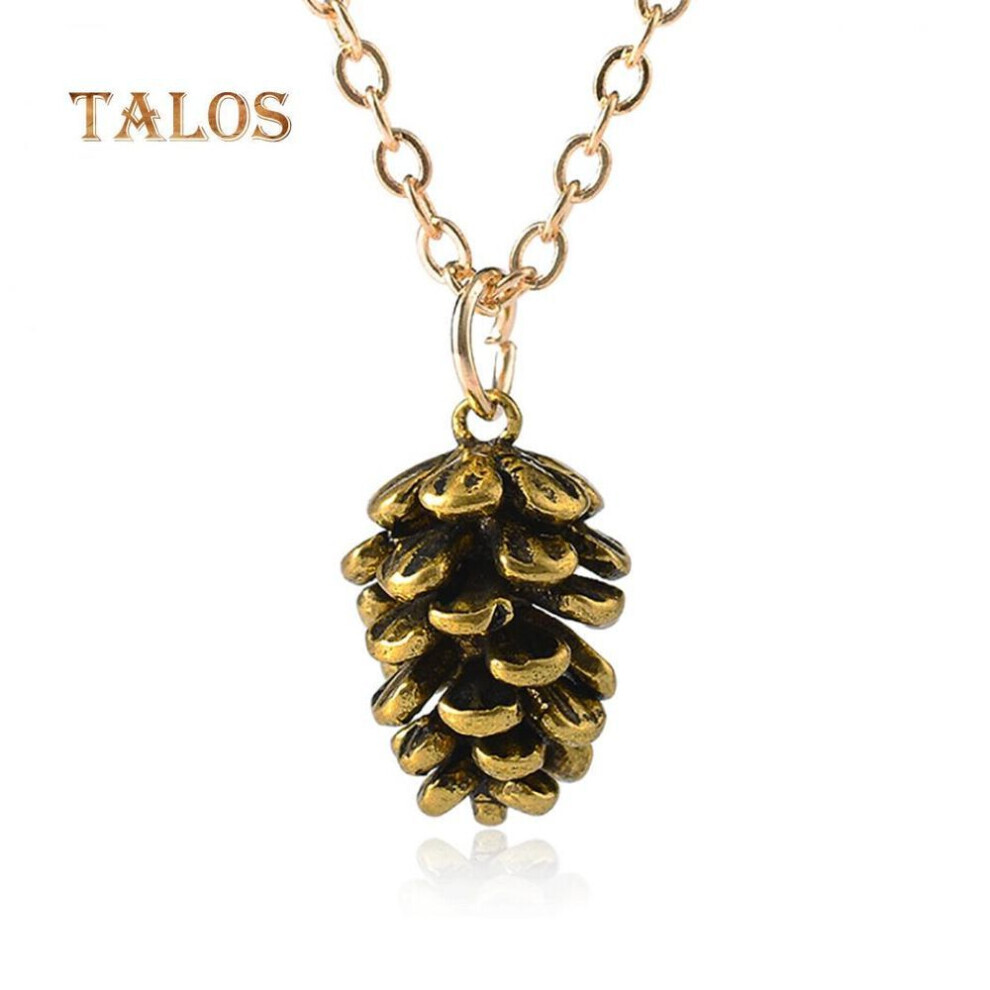 (antique brass) Vintage Women Cute Pine Cone Shape Pendant Thin Chain Necklace Jewelry Gift Accessories