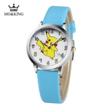(sky blue) 1 Pcs Leather Watches Children Cartoon Pikachu Watch Clock Boys Hours Girls Children's Gift