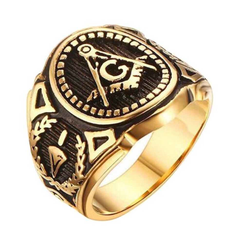 (golden, US 8) Vintage Alloy Punk Freemason Sign Masonic Ring Men Personality Jewelry Gift