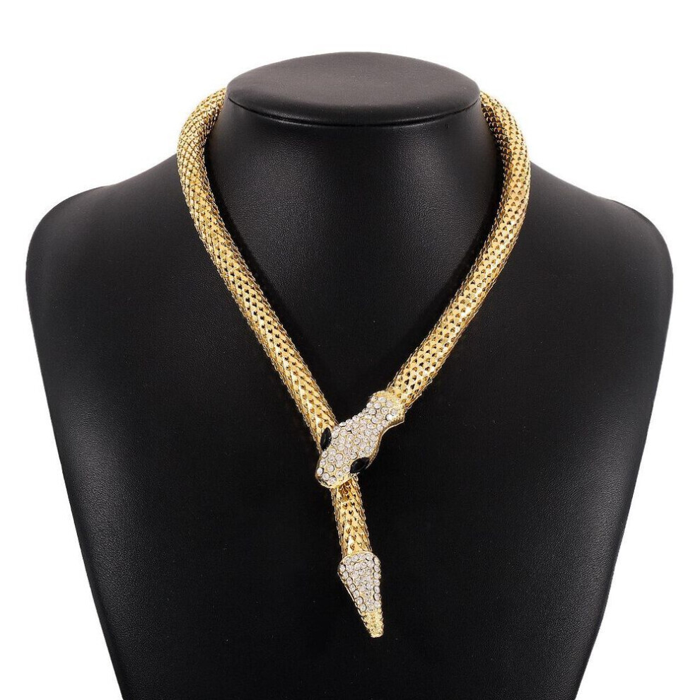 (gold) Exaggerated Snake-shaped Necklace Punk Personality Hip-hop Style Accessories Cool Street Shooting Show Micro-inlaid Neck Chain