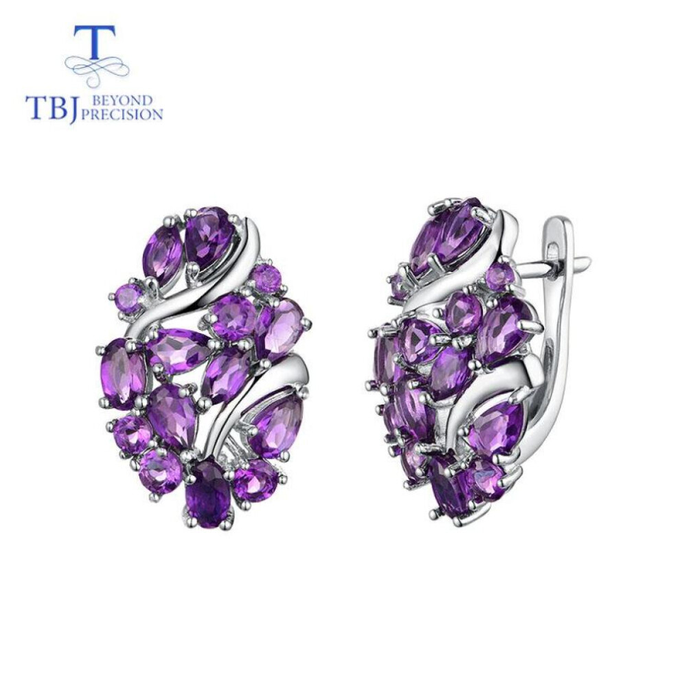 Maxpower (Purple) Bllaijewelry Natural Africa Amethyst Clasp Earring 925 Sterling Silver Fine Jewelry For Women Wife Luxury Design Anniversary Party Gift Silver,Purple
