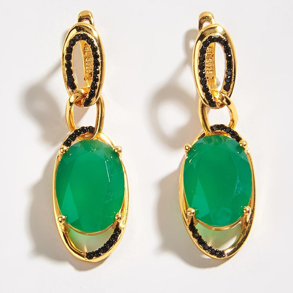 Maxpower (Green, L) Light Luxury Green Agate Natural Gemstone Twist Design Earrings For Women 925 Sterling Silver Fine Jewelry Anniversary Gift Green,Silver