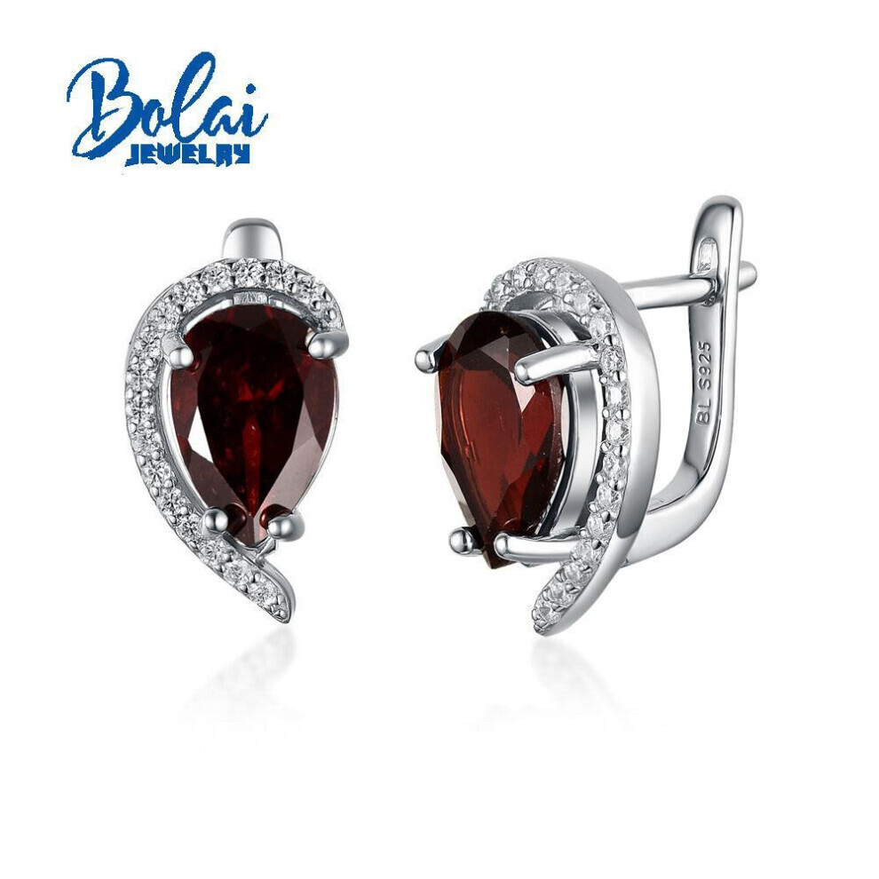 Maxpower (Red) Bolaijewelry,Natural Mozambique Garnet Pear 7*10Mm Gemstone Earrings 925 Sterling Silver Fashion Woman Fine Jewelry Red,Silver