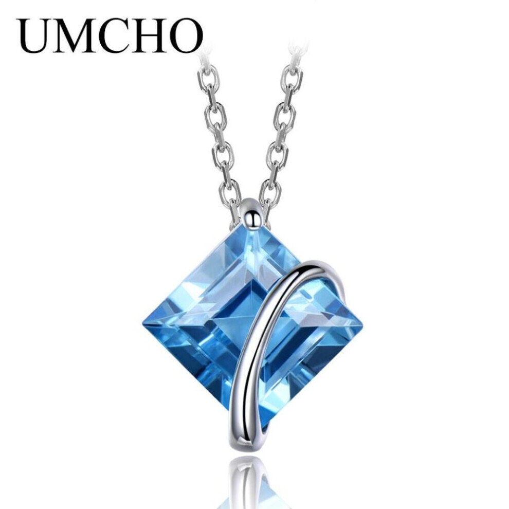 Maxpower (Sky ) Umcho 3.4Ct Natural Topaz Gemstone Pendants Necklaces For Women Genuine Necklace Wedding Jewelry Gift Blue