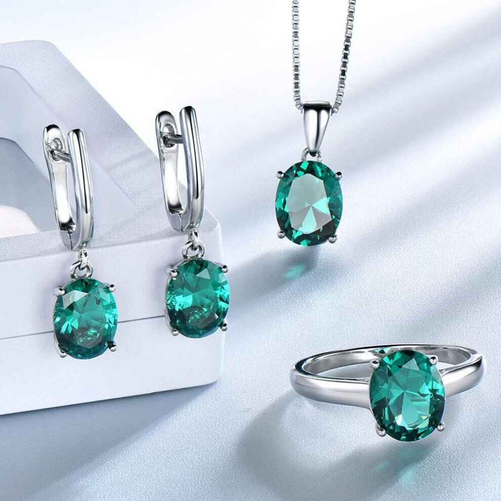 (green, 8) Nano Emerald Gemstone Wedding Jewelry Sets For Women 925 Sterling Silver Engagement Rings Necklace Pendant Clip Earrings