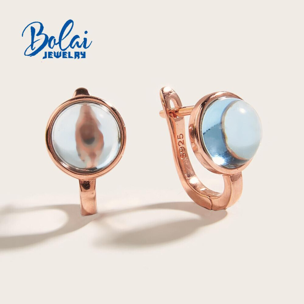 Maxpower (Blue, S) Simple Design Natural Gemstone Sky Blue Topaz Earrings For Women 925 Sterling Silver Rose Gold Fine Jewelry Blue,Silver,Gold