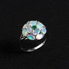 (multicolor, US RING SIZE:8#) Light Luxury Round Design Color Rich Natural Opal Gemstone Ring 925 Sterling Silver Fine Jewelry For Women Gift