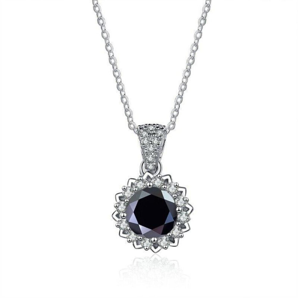 Maxpower (Black, 45Cm) Bague Ringen 1 Carat Round Vvs D Color Moissanite Necklace Lab Created Diamond Pendant Sterling Silver S925 Jewelry Clavicle Chain Black,Silver