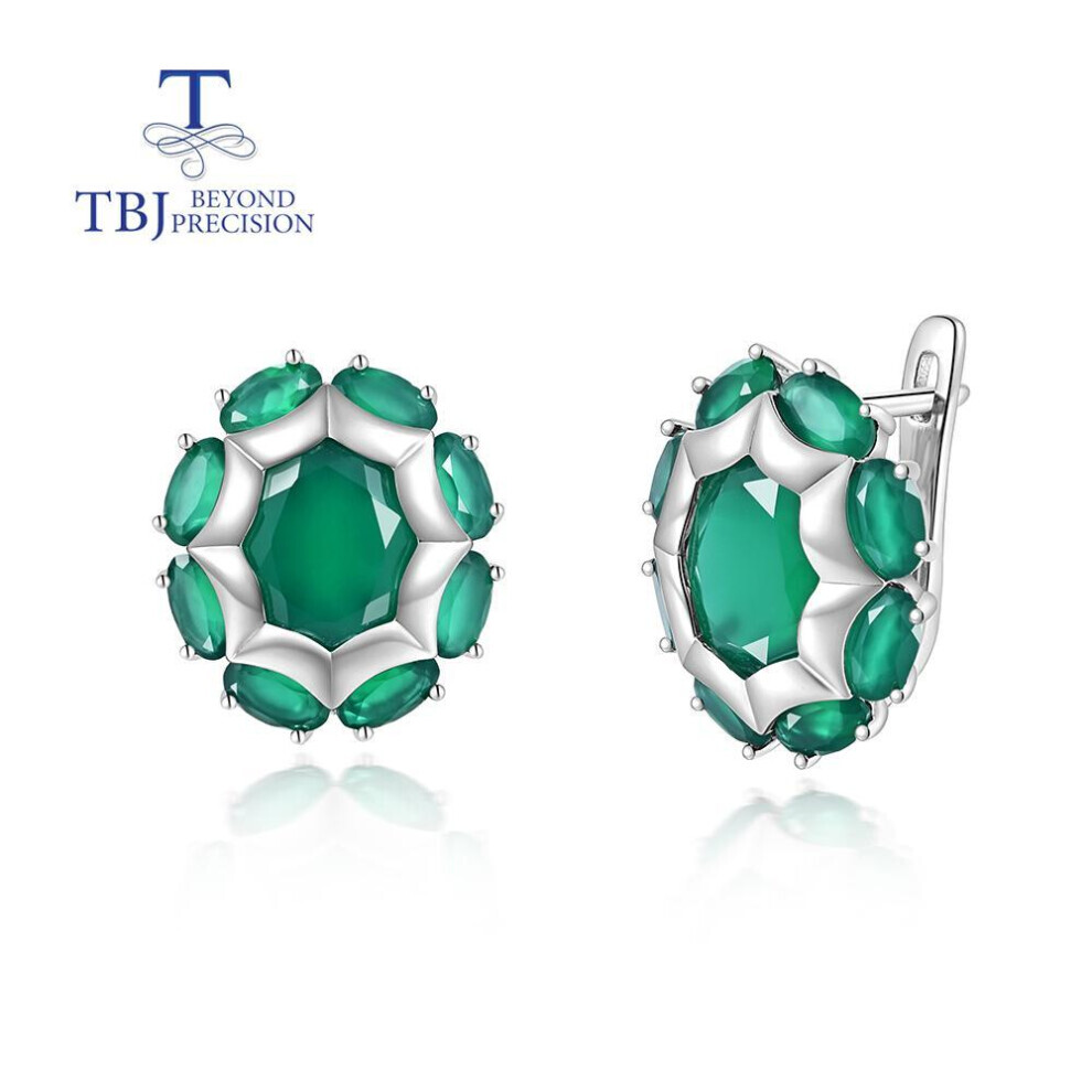 Maxpower (Green, L) Fashion Natural Green Agate Earrings Real Gemstone For Women 925 Sterling Silver Fine Jewelry Anniversary Party Green,Silver