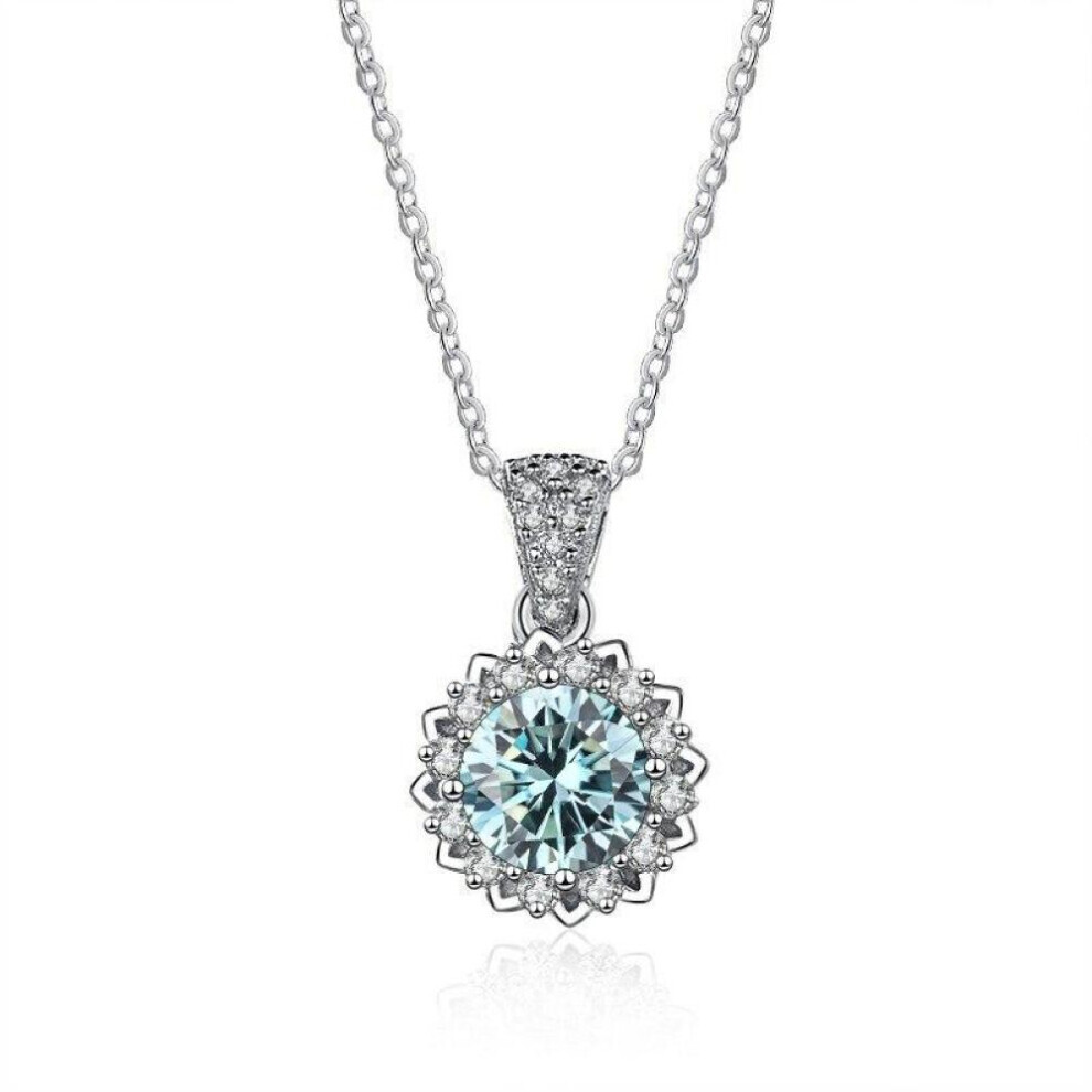 Maxpower (Blue, 45Cm) Bague Ringen 1 Carat Round Vvs D Color Moissanite Necklace Lab Created Diamond Pendant Sterling Silver S925 Jewelry Clavicle Chain Blue,Silver
