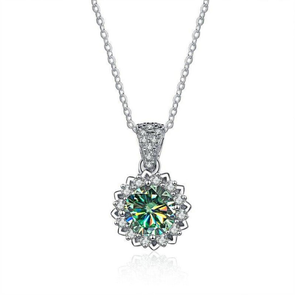 Maxpower (Green, 45Cm) Bague Ringen 1 Carat Round Vvs D Color Moissanite Necklace Lab Created Diamond Pendant Sterling Silver S925 Jewelry Clavicle Chain Green,Silver