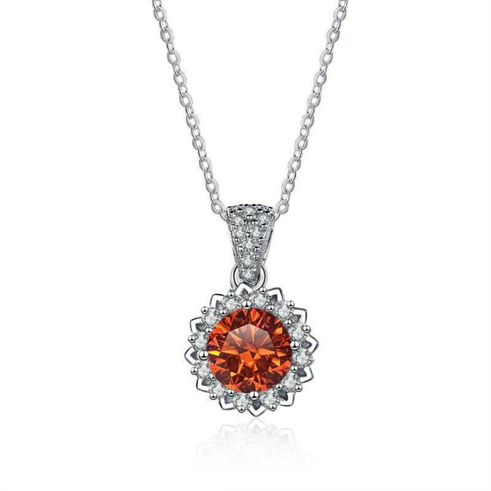 Maxpower (Orange, 45Cm) Bague Ringen 1 Carat Round Vvs D Color Moissanite Necklace Lab Created Diamond Pendant Sterling Silver S925 Jewelry Clavicle Chain Orange,Silver