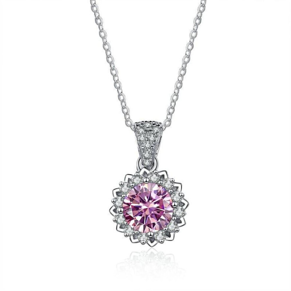 Maxpower (Pink, 45Cm) Bague Ringen 1 Carat Round Vvs D Color Moissanite Necklace Lab Created Diamond Pendant Sterling Silver S925 Jewelry Clavicle Chain Pink,Silver