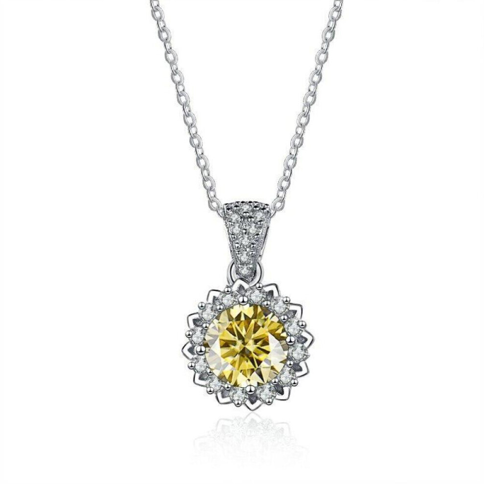 Maxpower (Yellow, 45Cm) Bague Ringen 1 Carat Round Vvs D Color Moissanite Necklace Lab Created Diamond Pendant Sterling Silver S925 Jewelry Clavicle Chain Silver,Yellow