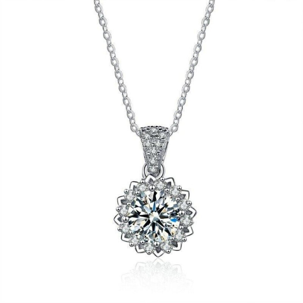 Maxpower (White, 45Cm) Bague Ringen 1 Carat Round Vvs D Color Moissanite Necklace Lab Created Diamond Pendant Sterling Silver S925 Jewelry Clavicle Chain White,Silver