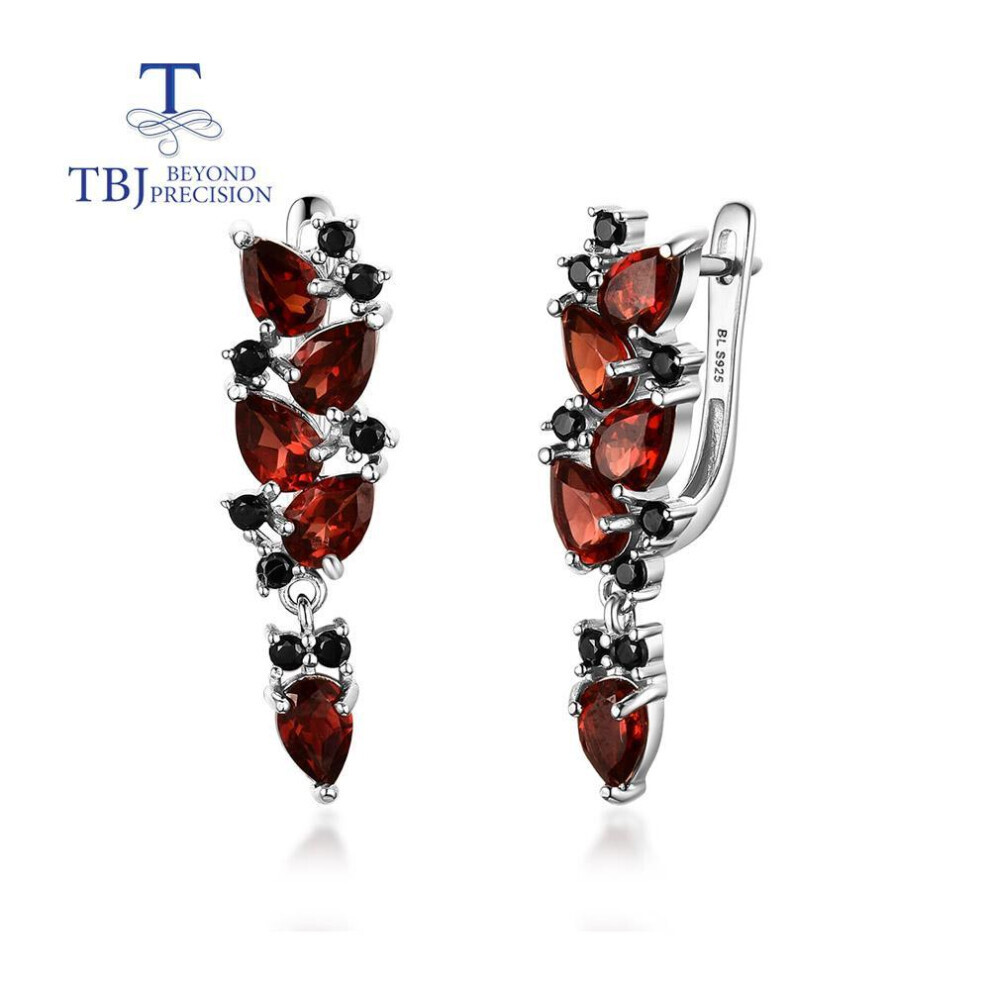 Maxpower (Red, L) Long Earring Natural Mozambique Garnet Gemstone 925 Sterling Silver Earrings Fine Jewelry Set For Women Party & Daily Wear Red,Silver