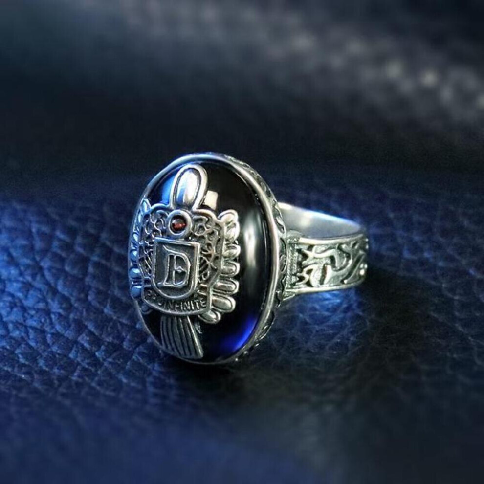 (as the picture, 11) The Vampire Diaries Cosplay Damon Salvatore Artificial Gemstone Ring 925 Sterling Silver Jewelry For Men Birthday Christmas Gift