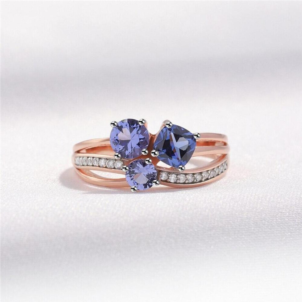 (as the picture, 5) 925 Sterling Silver Rings For Women Gemstone Tanzanite Rose Gold Plated Delicate Luxury Fine Jewelry Unusual Trendy Gifts