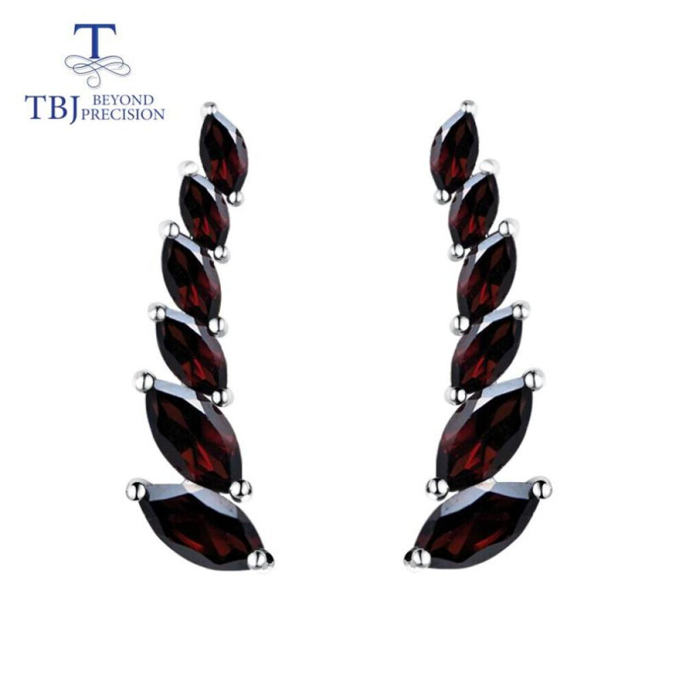 Maxpower (Red) Natural Gemstone Garnet Earrings Simple Design 925 Sterling Silver Fine Jewelry For Women Fashion Design Red,Silver