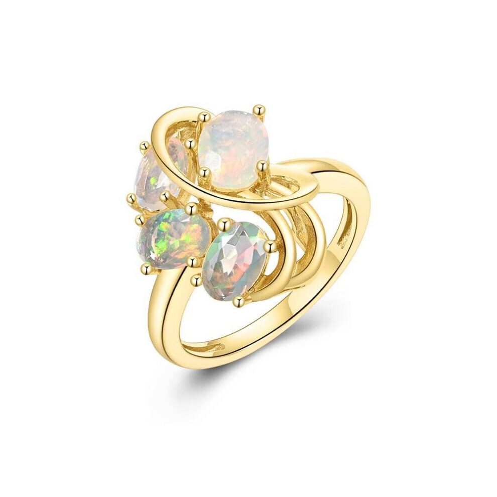Maxpower (Yellow, Us Ring Size 7#) 925 Sterling Silver Opal Ring Natural Ethiopia Opal 1.8Ct Gemstones Fine Jewelry For Women Nice Gift Silver,Yellow
