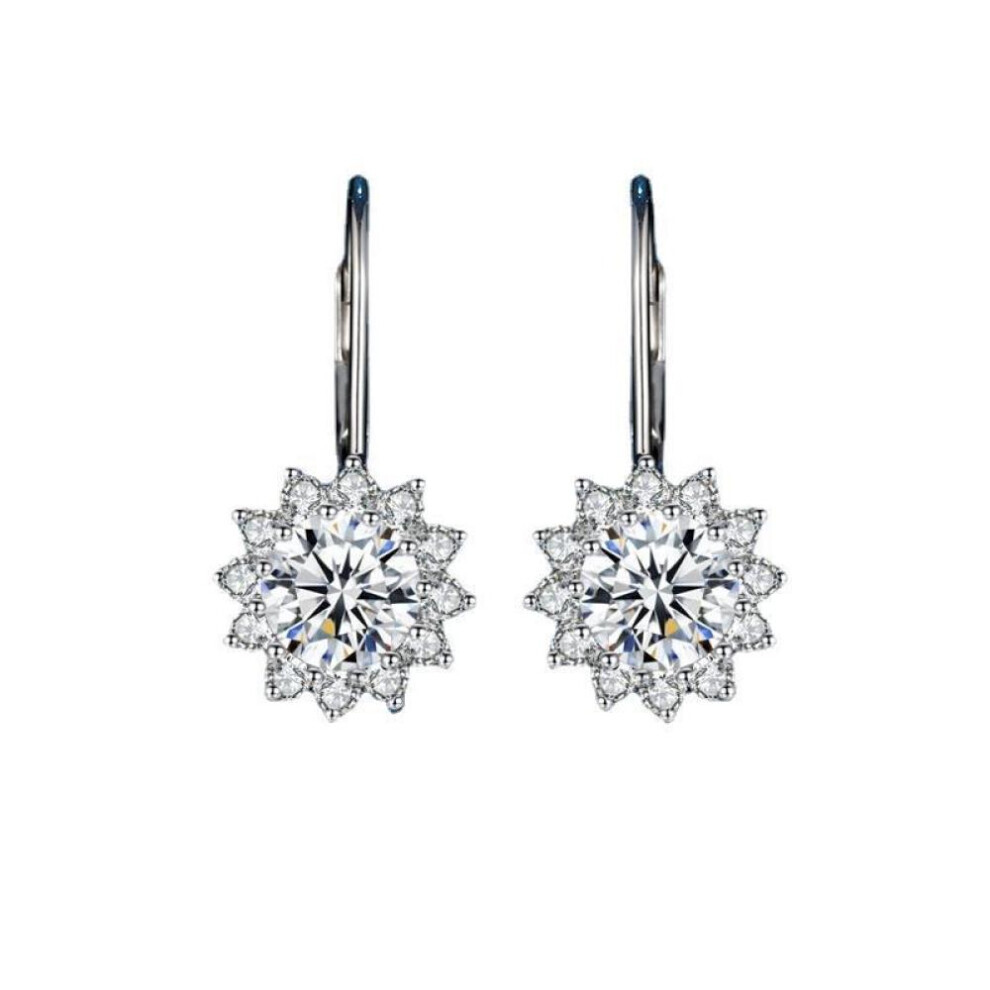 Maxpower (White, 1Ct*2) Bague Ringen Sterling Silver 925 Earrings For Women 1 Carat Vvs Moissanite Wedding Luxury Jewelry Classic Sunflower Drop-Earrings