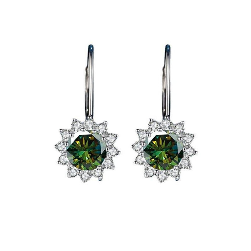 Maxpower (Dark Green, 1Ct*2) Bague Ringen Sterling Silver 925 Earrings For Women 1 Carat Vvs Moissanite Wedding Luxury Jewelry Classic Sunflower Drop-Earrings