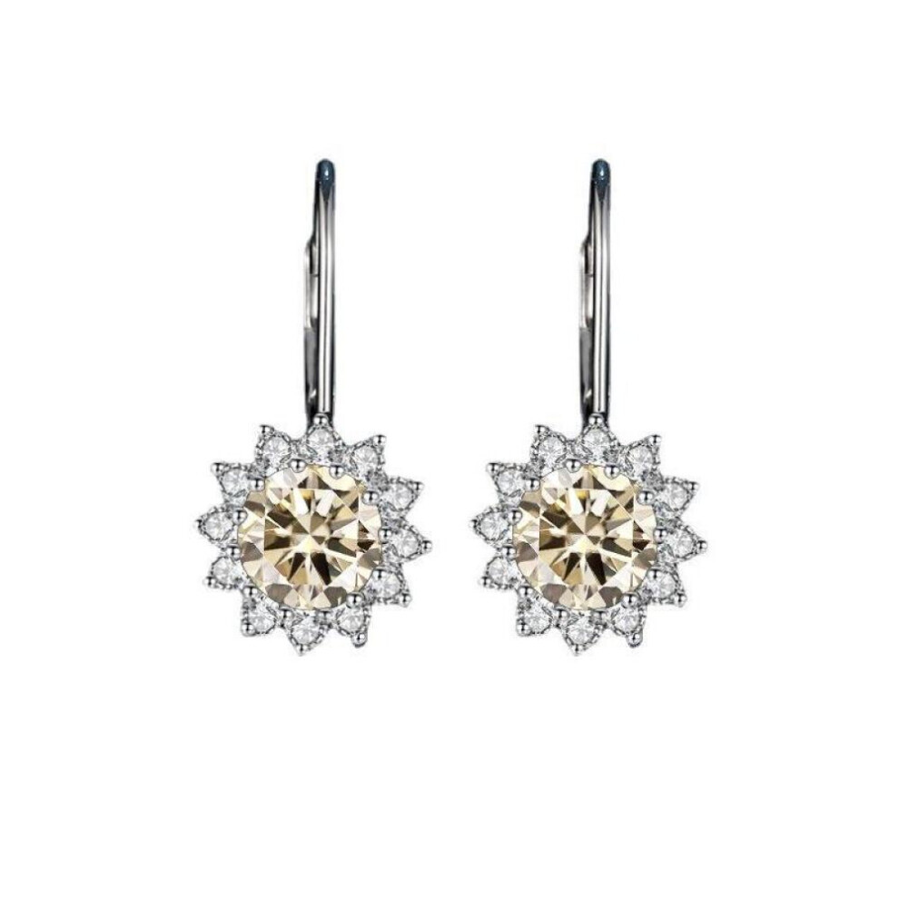 Maxpower (Light Yellow, 1Ct*2) Bague Ringen Sterling Silver 925 Earrings For Women 1 Carat Vvs Moissanite Wedding Luxury Jewelry Classic Sunflower Drop-Earring