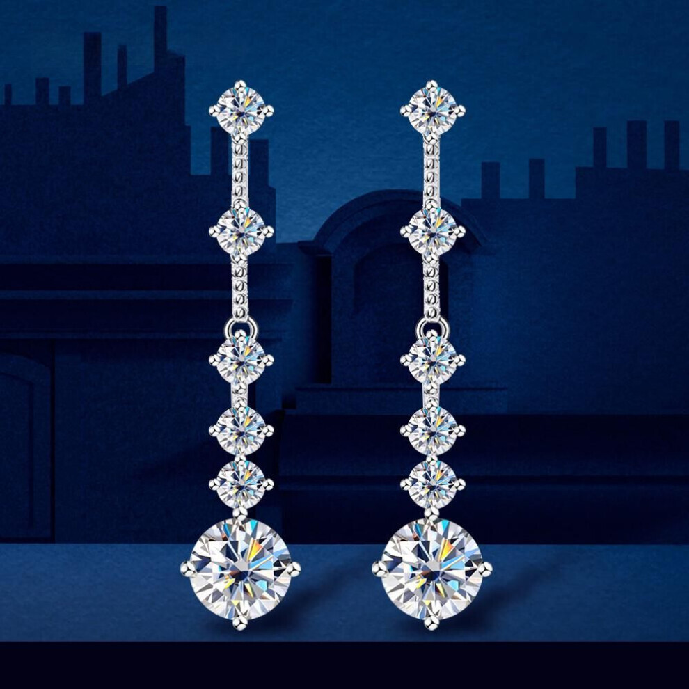 Maxpower (As The Picture, 1.3Ct) Real Moissanite Long Tassel Earrings For Women Orginal 925 Plate Pt950 3Ct Lab Diamond Beating Heart Earring With Gra Silver