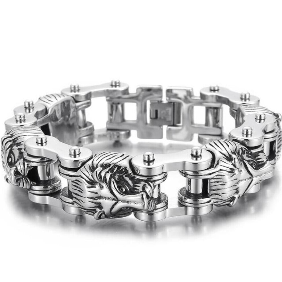 (as the picture, 22cm) Steampunk Lion Head Chain Man Bracelet 18mm Motorcycle Link Chain Handles For Men Massive Solid Stainless Steel Mens Jewellery