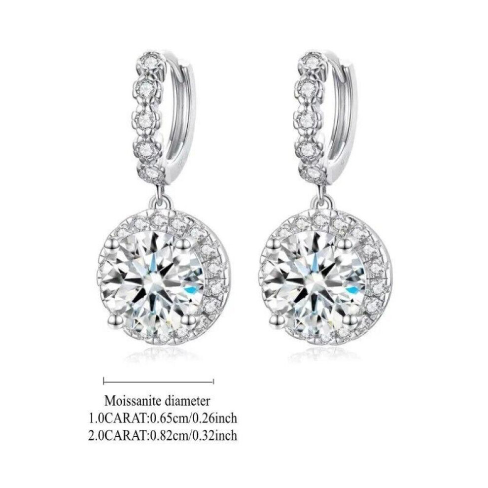 Maxpower (As The Picture, 2Ct) S925 Sterling Silver 1-2 Carat Moissanite Round Bag Earring Design Fashion Light Luxury Niche High-Hnd Casual Lady Gift