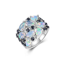 (multicolor, US RING SIZE:8#) Gorgeous Designer Ring For Women S925 Silver Natural Opal October Birthstone Stone Of Creativity & Passion Fine Jewelry Gift